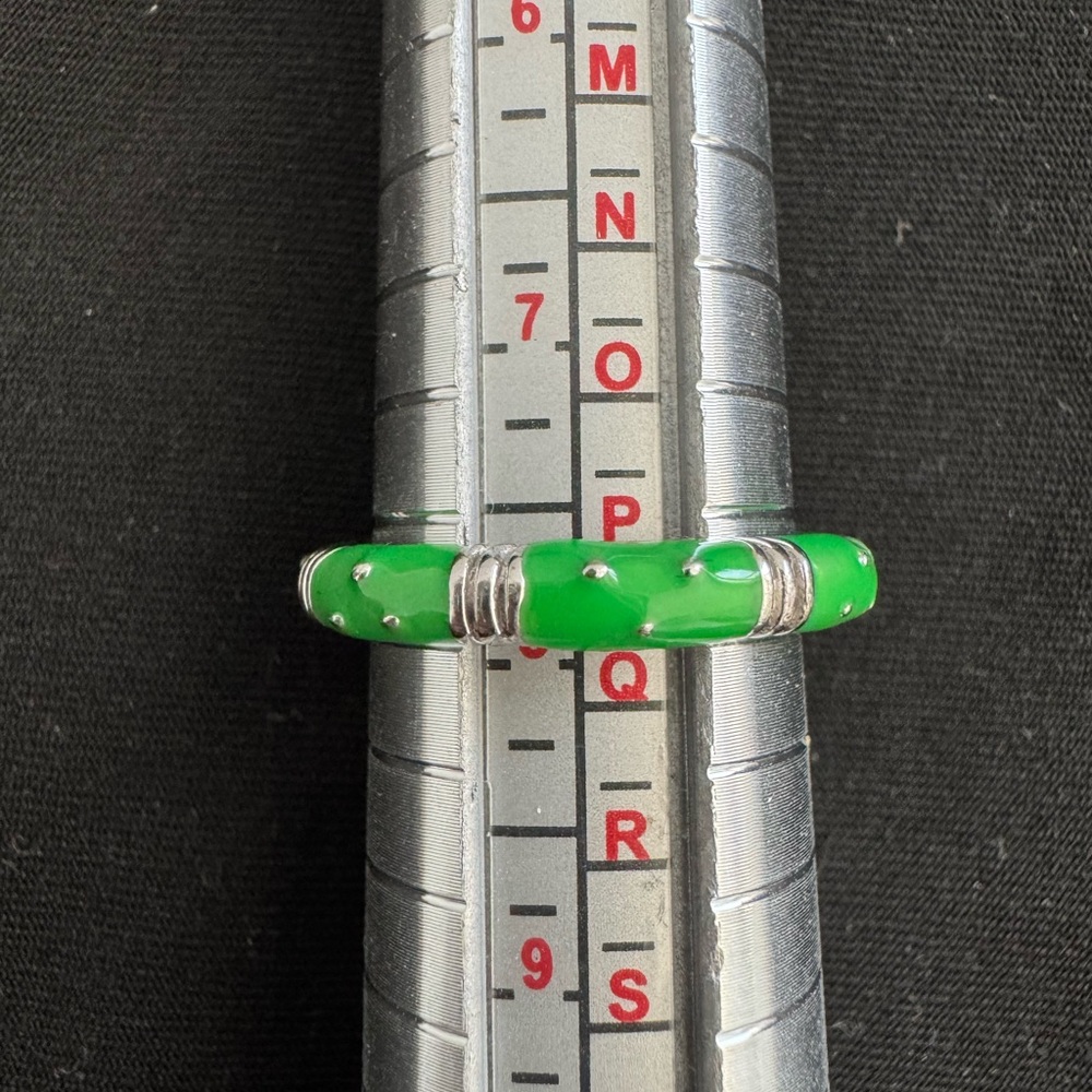 925 Sterling Silver Spring Green Enamel Eternity Bead Ring - Picture 3 of 6